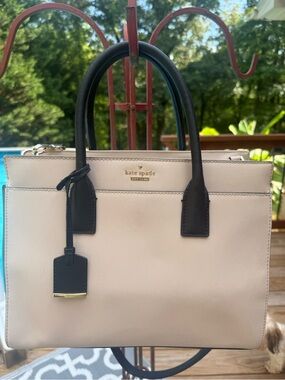 kate spade Two-Tone Pebbled Leather Satchel in Cream and Black